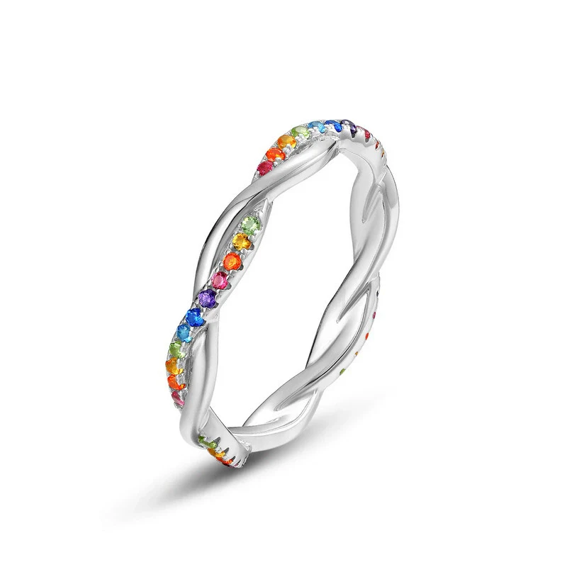 Wholesale Fashion Women's Geometric Rainbow Zircon Ring S925 Silver Inlaid With Color Treasures - Image 8