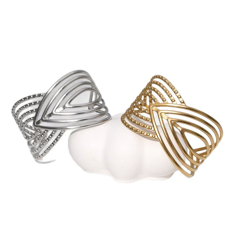 Wholesale Fashionable And Versatile Stainless Steel Bracelet With Hollow Line Design And Geometric Style 18K Gold Electroplated - Image 5