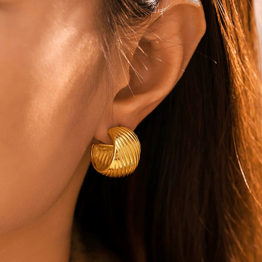 Wholesale Fashionable Geometric Ctype Twill Stainless Steel 18K Gold Plated Nonallergic Women's Earrings - Image 3