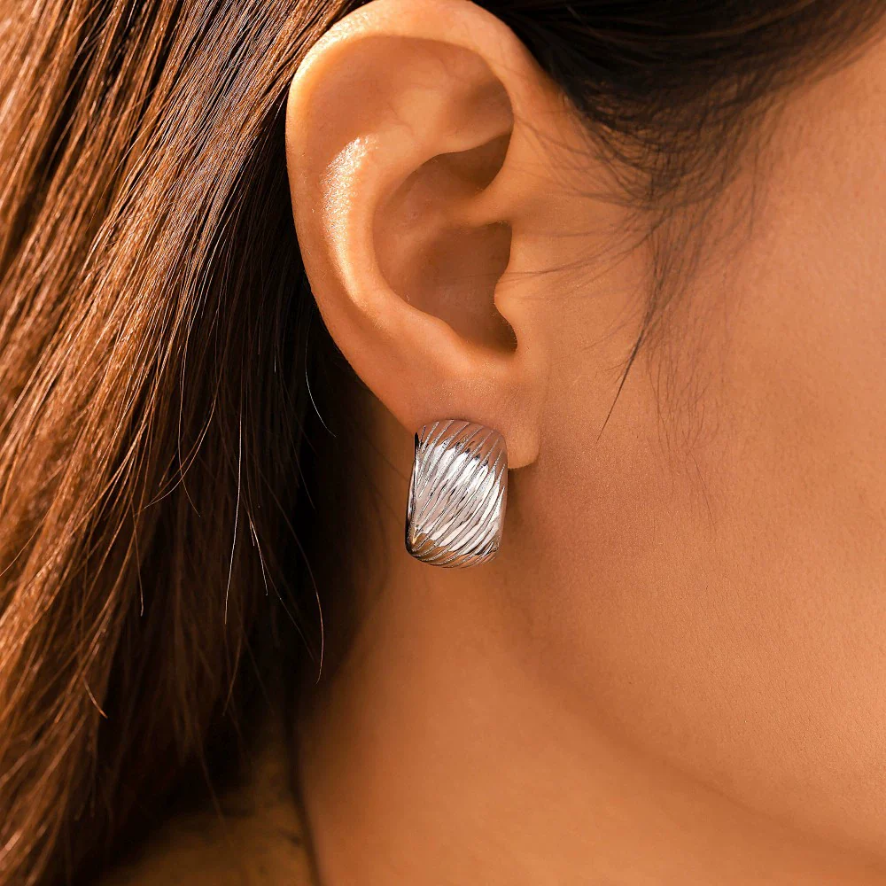 Wholesale Fashionable Geometric Ctype Twill Stainless Steel 18K Gold Plated Nonallergic Women's Earrings - Image 4