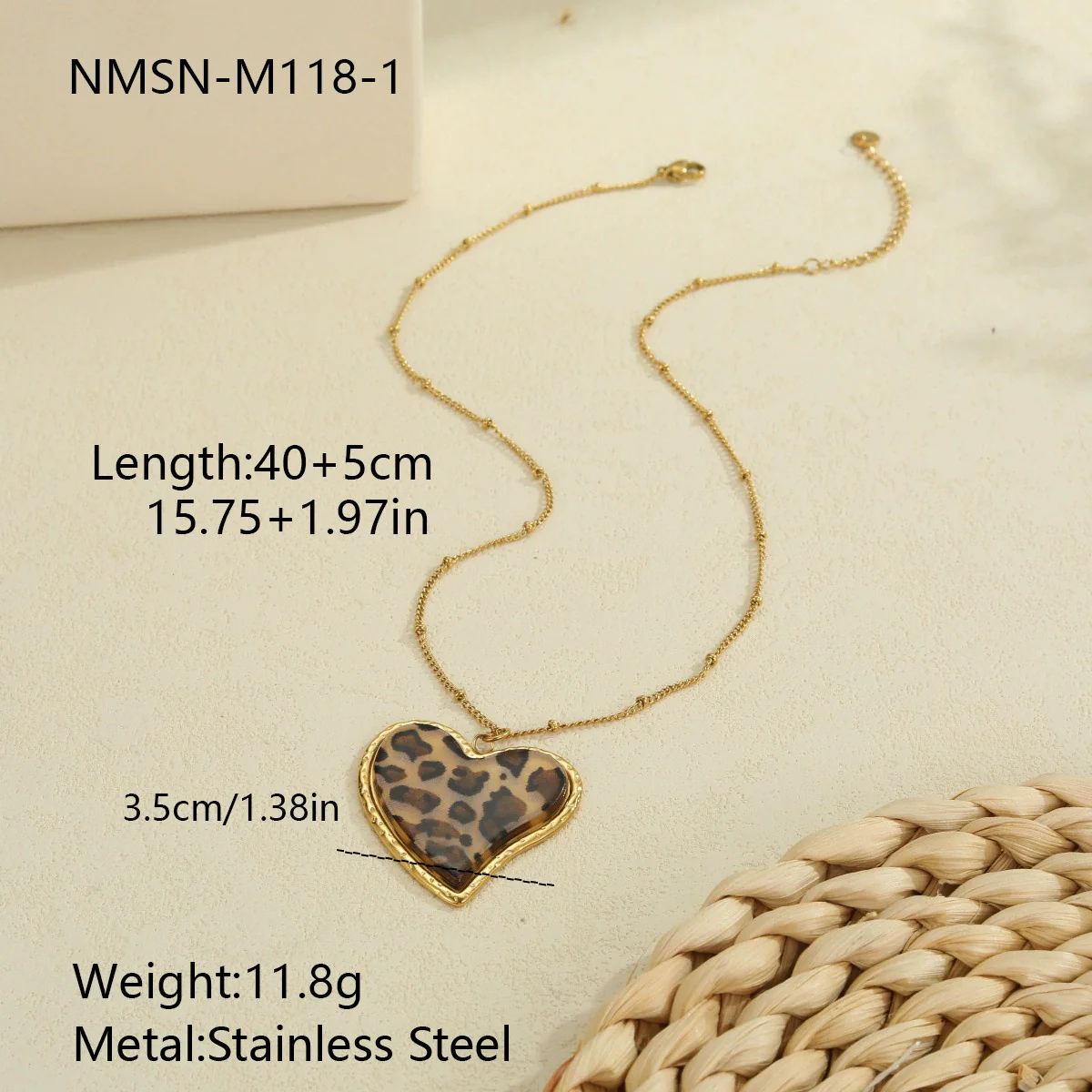 Wholesale Fashionable Retro Leopard Print Heartshaped Stainless Steel Electroplated Women's Pendant Necklace - Image 6