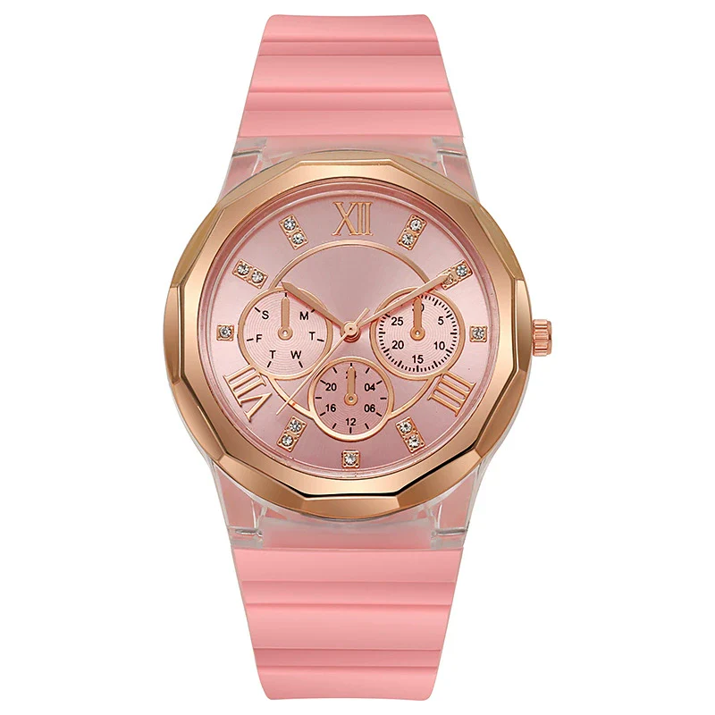 Wholesale Female Students' Fashion Silicone Watch With Rhinestones Round Dial And Sapphire Crystal Glass Mirror Luxury Leisure Style - Image 9