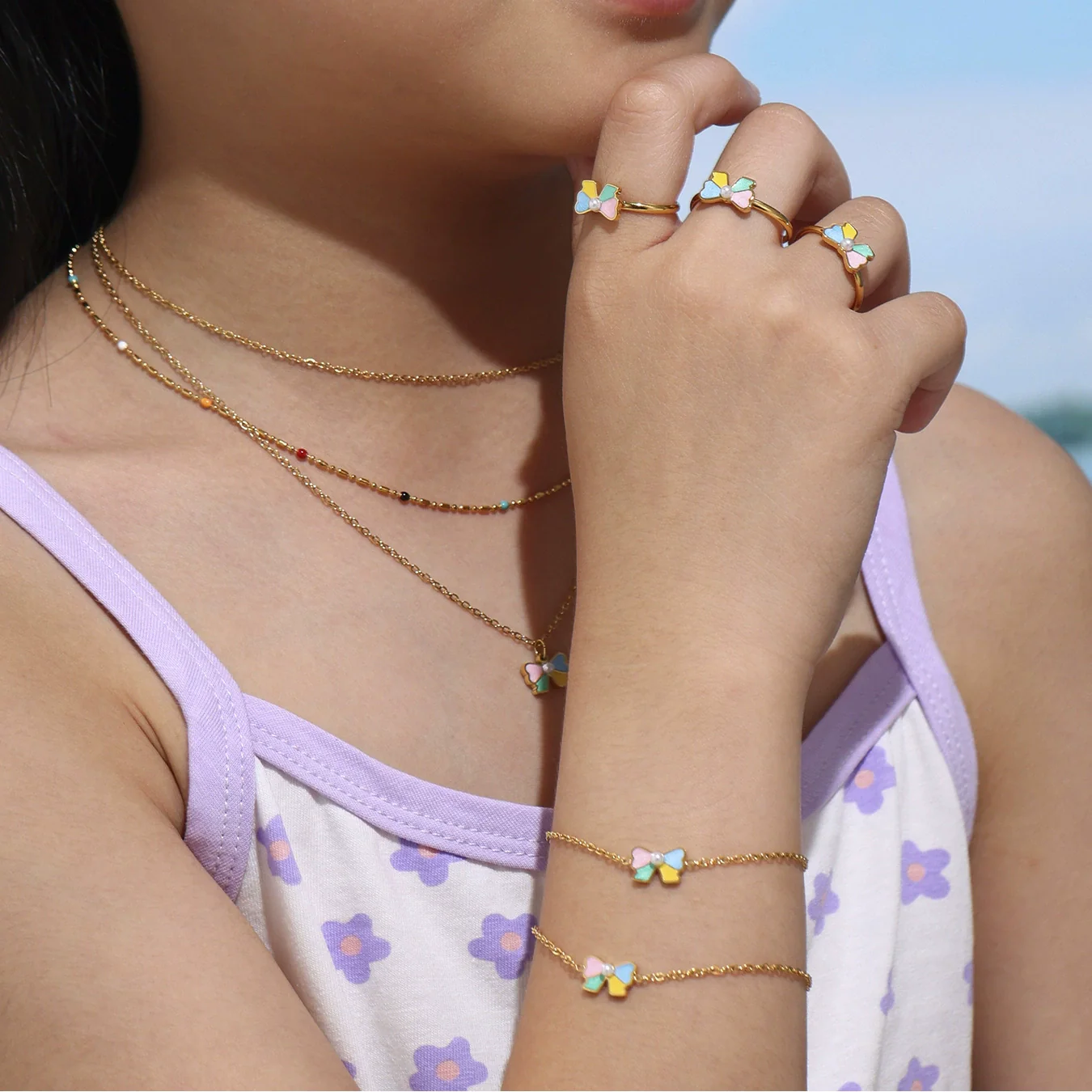 Wholesale Ferris Wheel Colorful Oil Dripping Bow Kids Jewelry Set Stainless Steel Enamel Glaze Geometric Electroplating - Image 2