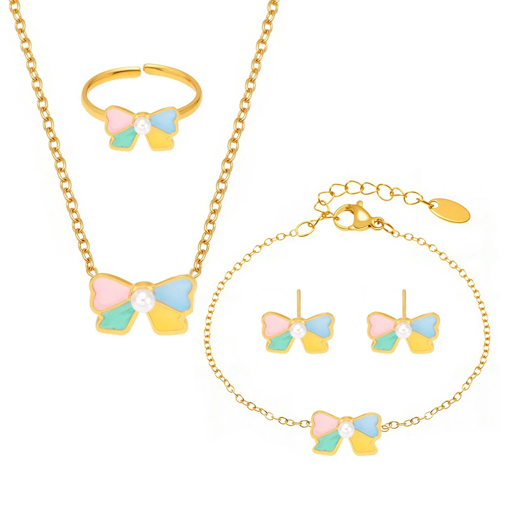 Wholesale Ferris Wheel Colorful Oil Dripping Bow Kids Jewelry Set Stainless Steel Enamel Glaze Geometric Electroplating - Image 5