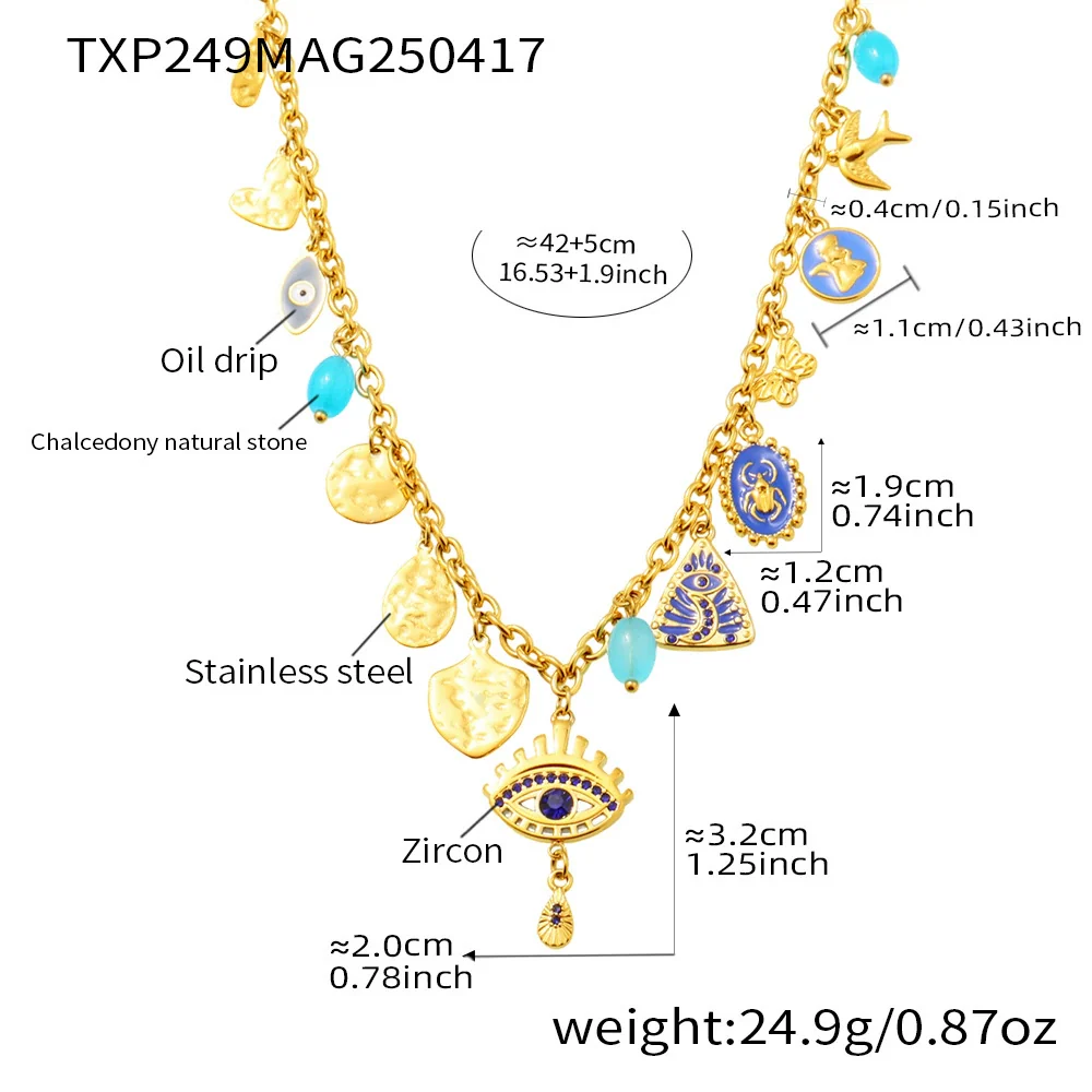 Wholesale Ferris Wheel Devil's Eye Multiaccessory Necklace And Bracelet Set For Women Fashion Stainless Steel And Titanium Steel Electroplated Jewelry - Image 9