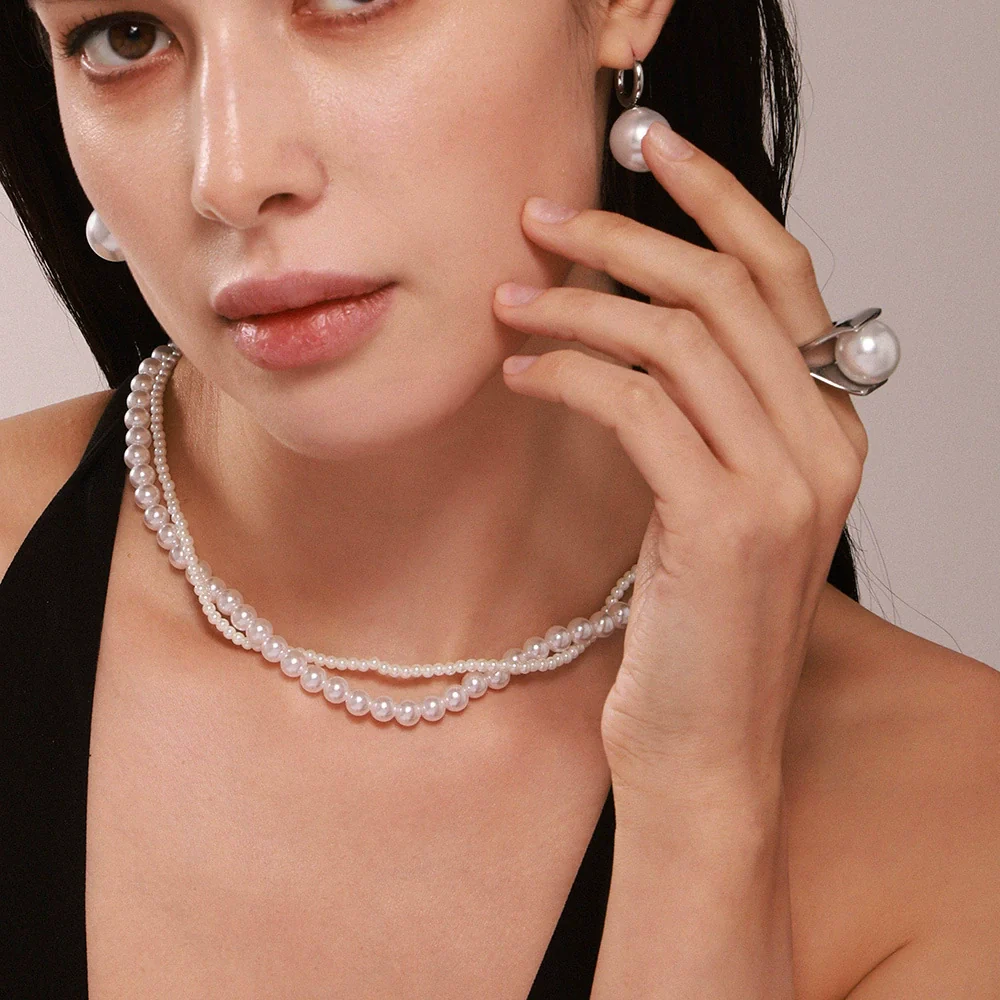Wholesale Ferris Wheel Double Shell Bead Stainless Steel Electroplated Jewelry Set For Women Necklace Earrings Ring - Image 4