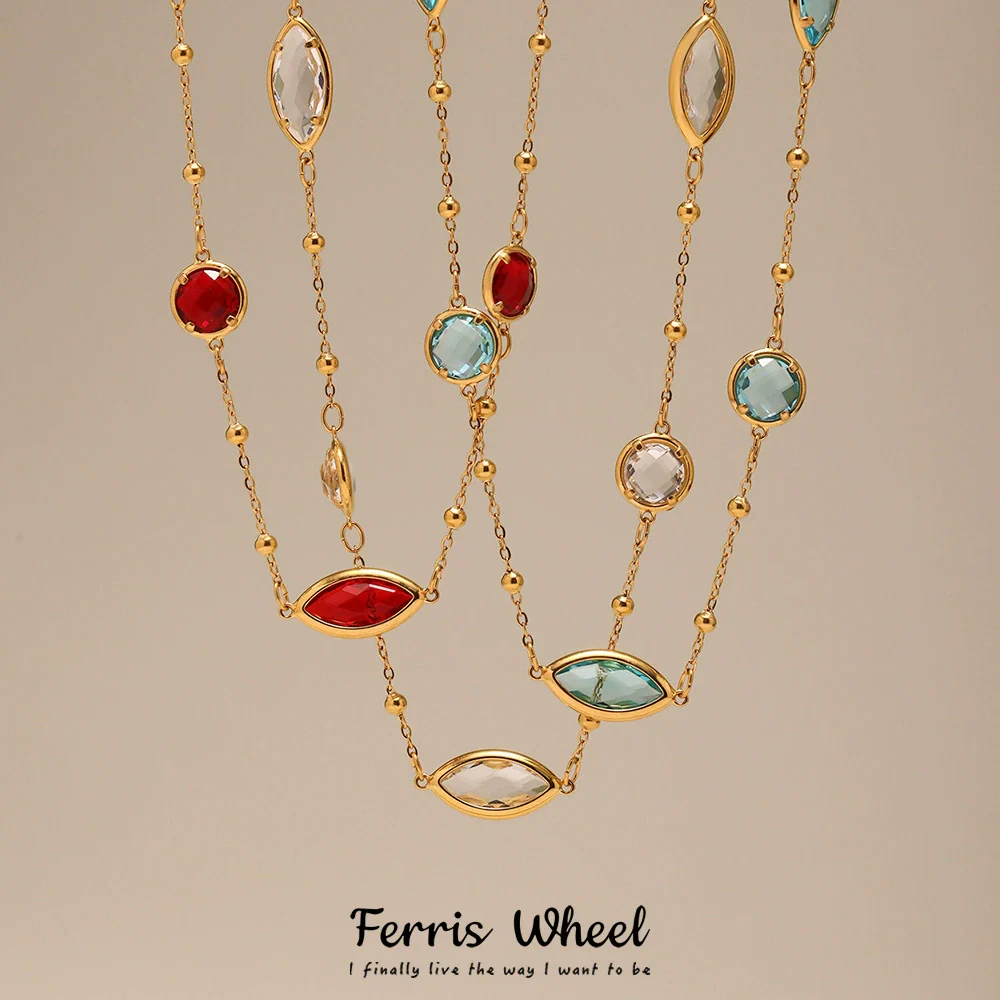 Wholesale Ferris Wheel Geometric Zircon Stainless Steel And Titanium Steel Electroplated Necklace For Ladies