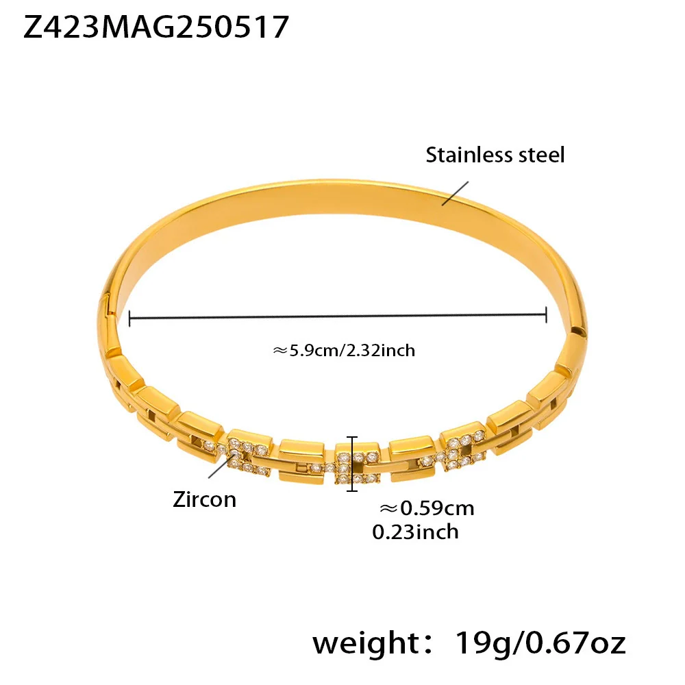 Wholesale Ferris Wheel Great Wall Grain Diamondencrusted Flash Buckle Bracelet Stainless Steel Zircon 18K Gold Plated Fashion Geometric Jewelry - Image 6