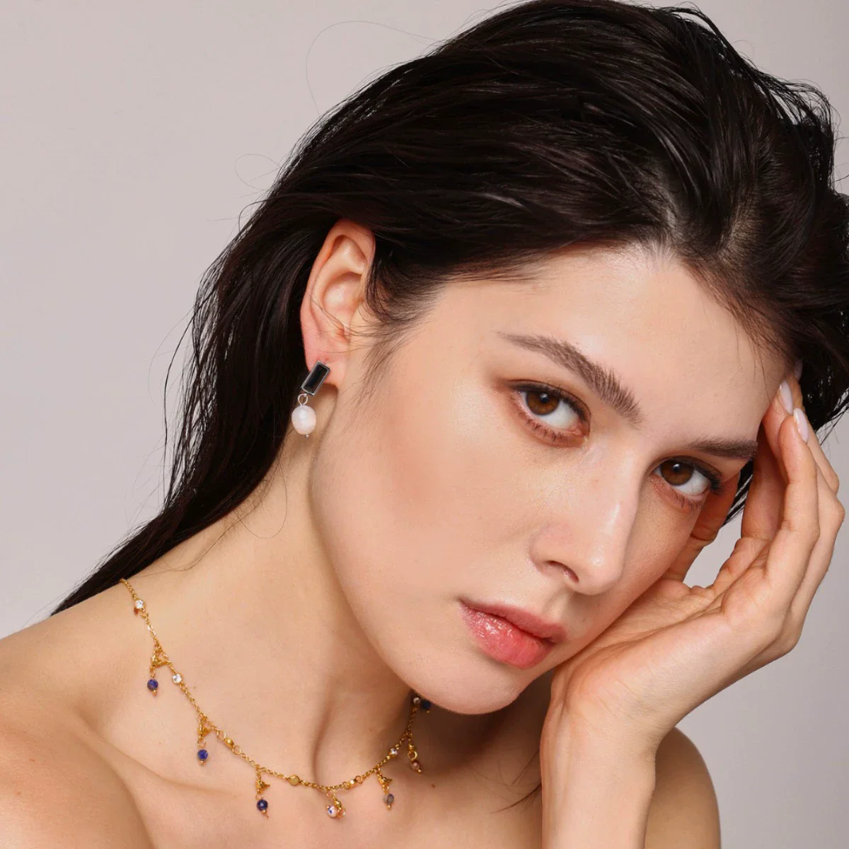Wholesale Ferris Wheel Light Luxury Geometric Emerald Zircon Freshwater Pearl Electroplated Earrings For Women - Image 3