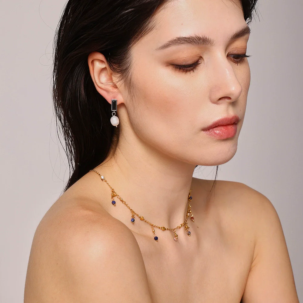 Wholesale Ferris Wheel Light Luxury Geometric Emerald Zircon Freshwater Pearl Electroplated Earrings For Women - Image 7