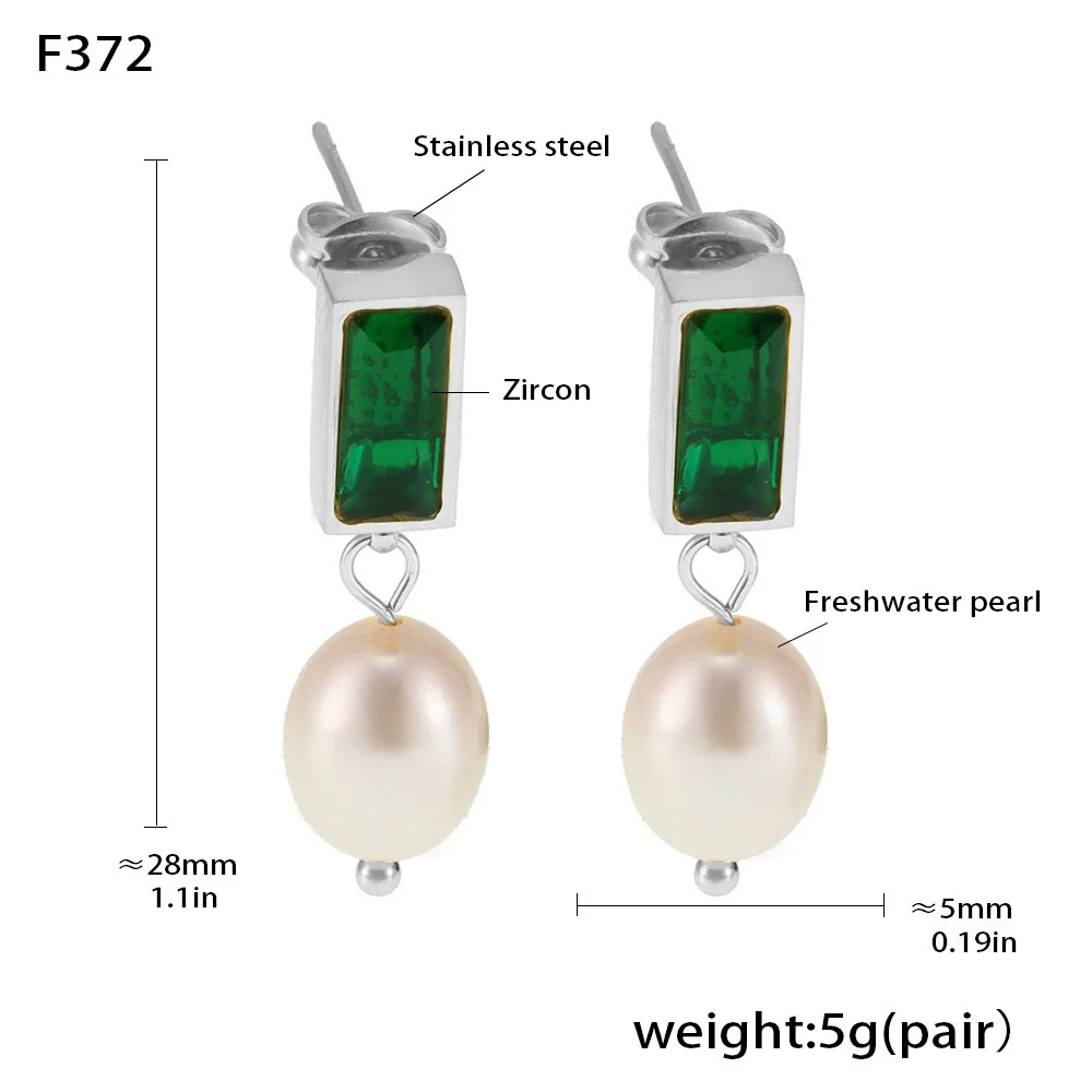 Wholesale Ferris Wheel Light Luxury Geometric Emerald Zircon Freshwater Pearl Electroplated Earrings For Women - Image 8
