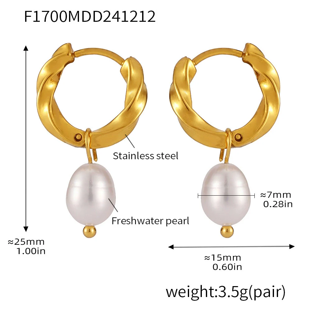 Wholesale Ferris Wheel Niche Twist Buckle Earrings For Women Made Of Stainless Steel And Freshwater Cultured Pearls With Geometric Pattern And 18K Real Gold Pvd Plating - Image 6