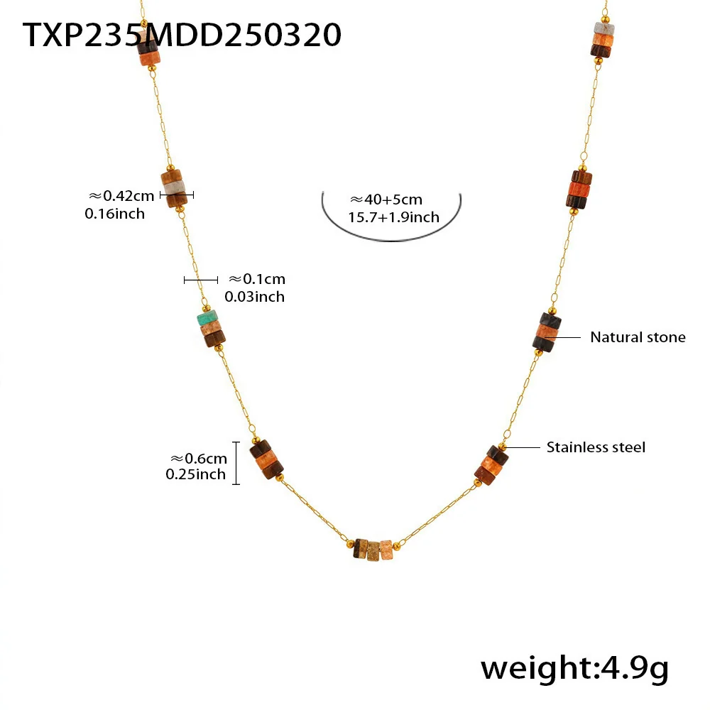 Wholesale Ferris Wheel Retro Maillard Style Light Luxury Electroplated Natural Stone Beaded Necklace And Bracelet Set For Women - Image 7