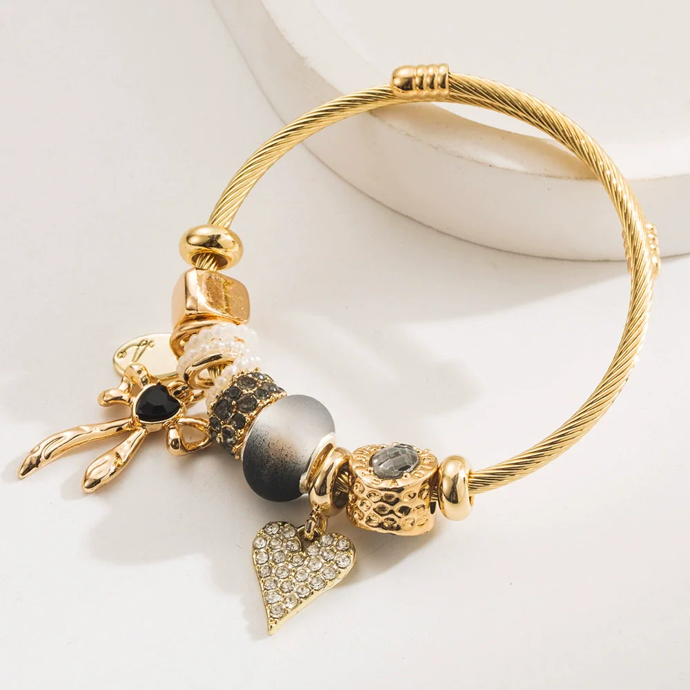 Wholesale Fresh Allmatch Adjustable Diamond Inlaid Alloy Bow And Heart Pattern Bracelet For Unisex - Image 4