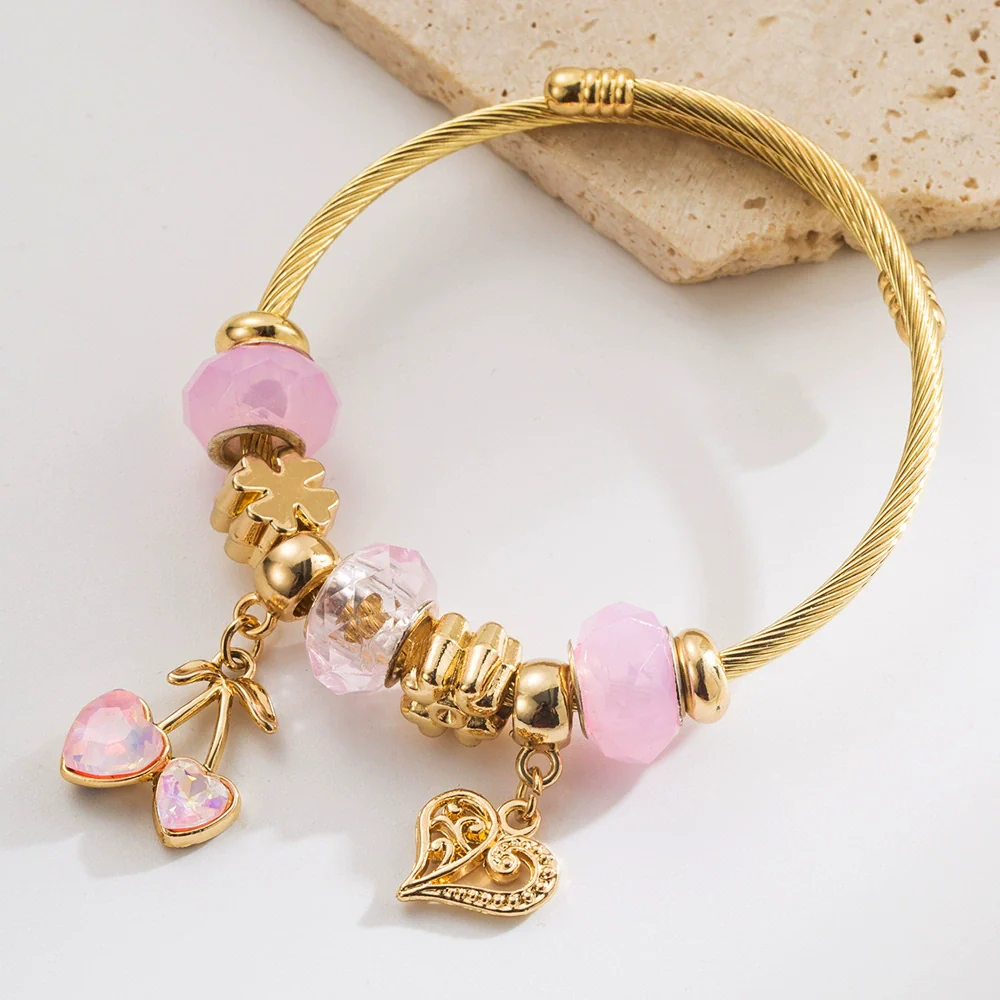 Wholesale Fruit Shaped Diamond Set Stainless Steel Key Pendant Adjustable Unisex Bracelet - Image 3