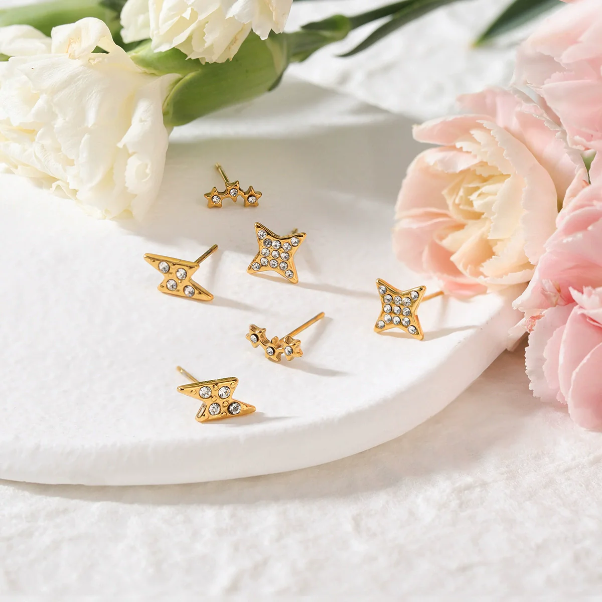 Wholesale Geometric And Star Pattern Electroplated Stainless Steel Women's Earrings - Image 2