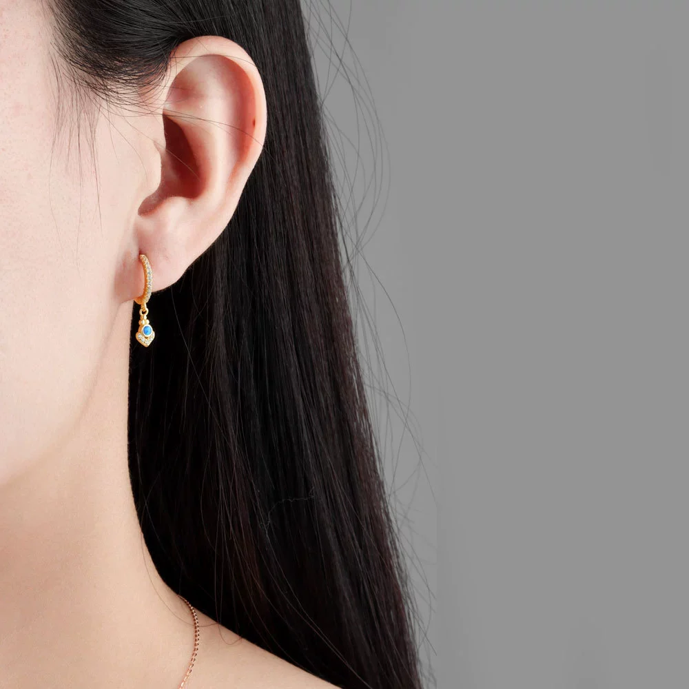 Wholesale Geometric Blue Opal 925 Sterling Silver Ear Ring With Electroplating - Image 2