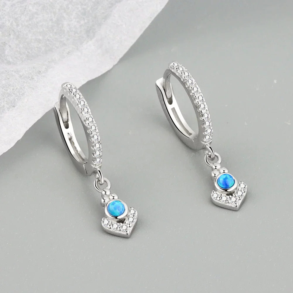 Wholesale Geometric Blue Opal 925 Sterling Silver Ear Ring With Electroplating - Image 7
