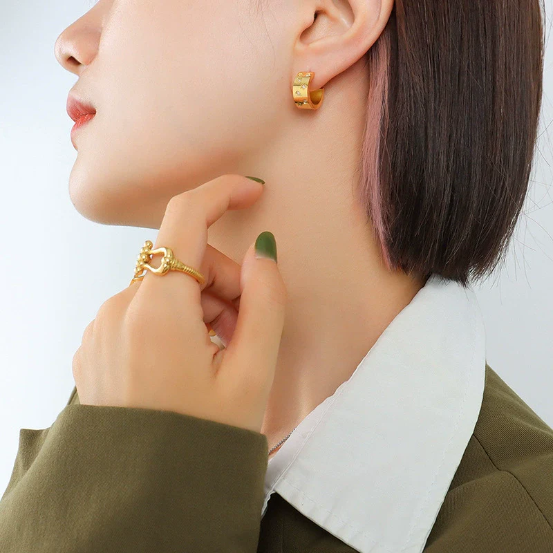 Wholesale Geometric Cartoon Style Diamond Earrings Titanium Steel 18K Gold Plated Jewelry