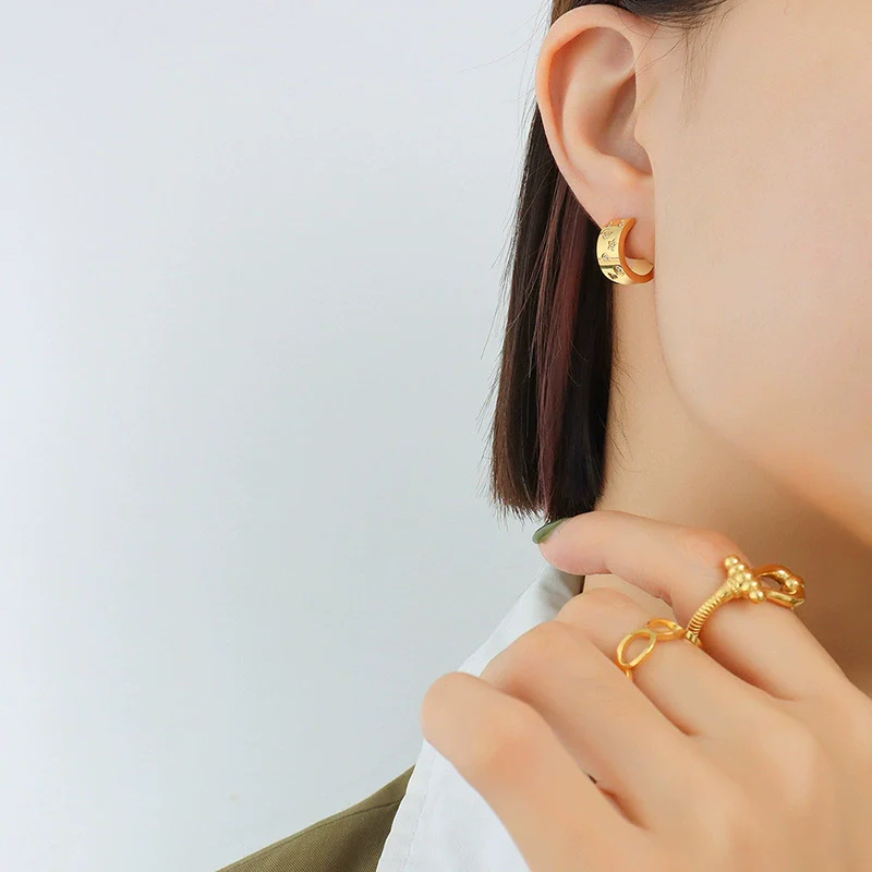 Wholesale Geometric Cartoon Style Diamond Earrings Titanium Steel 18K Gold Plated Jewelry - Image 2