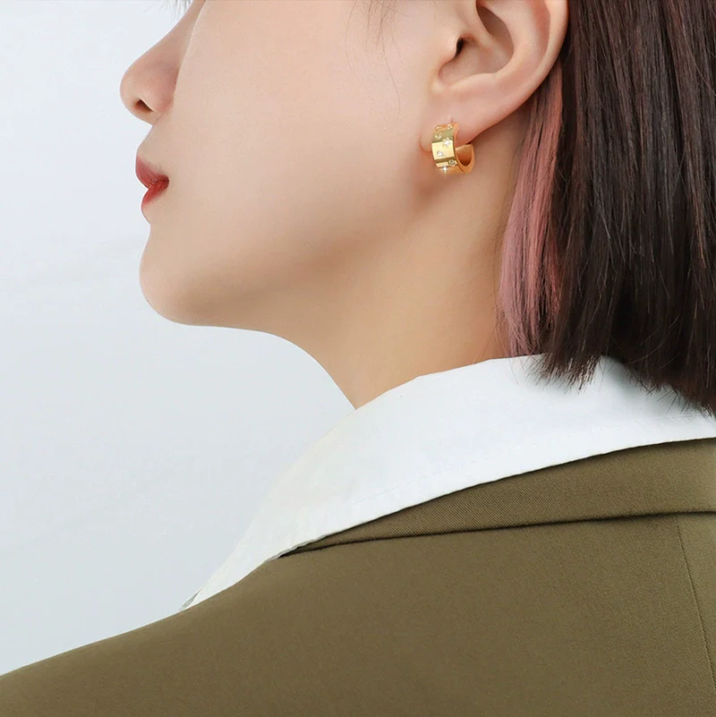 Wholesale Geometric Cartoon Style Diamond Earrings Titanium Steel 18K Gold Plated Jewelry - Image 3