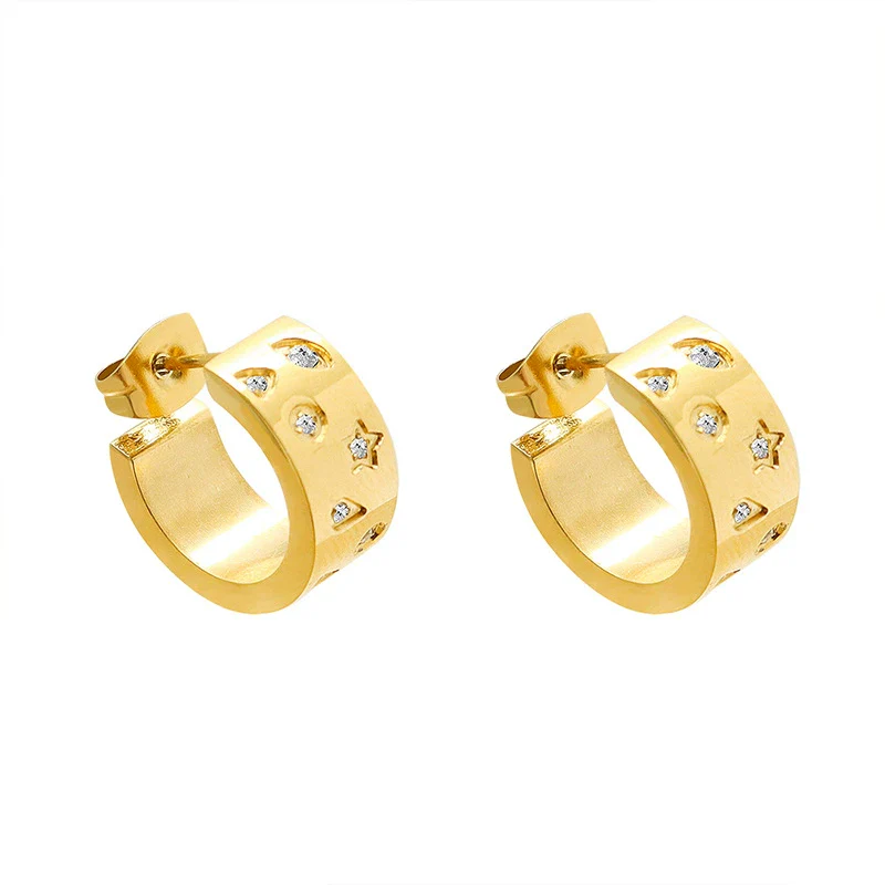 Wholesale Geometric Cartoon Style Diamond Earrings Titanium Steel 18K Gold Plated Jewelry - Image 4