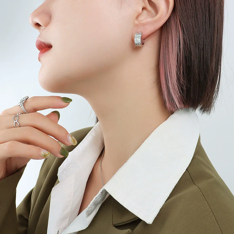 Wholesale Geometric Cartoon Style Diamond Earrings Titanium Steel 18K Gold Plated Jewelry - Image 6