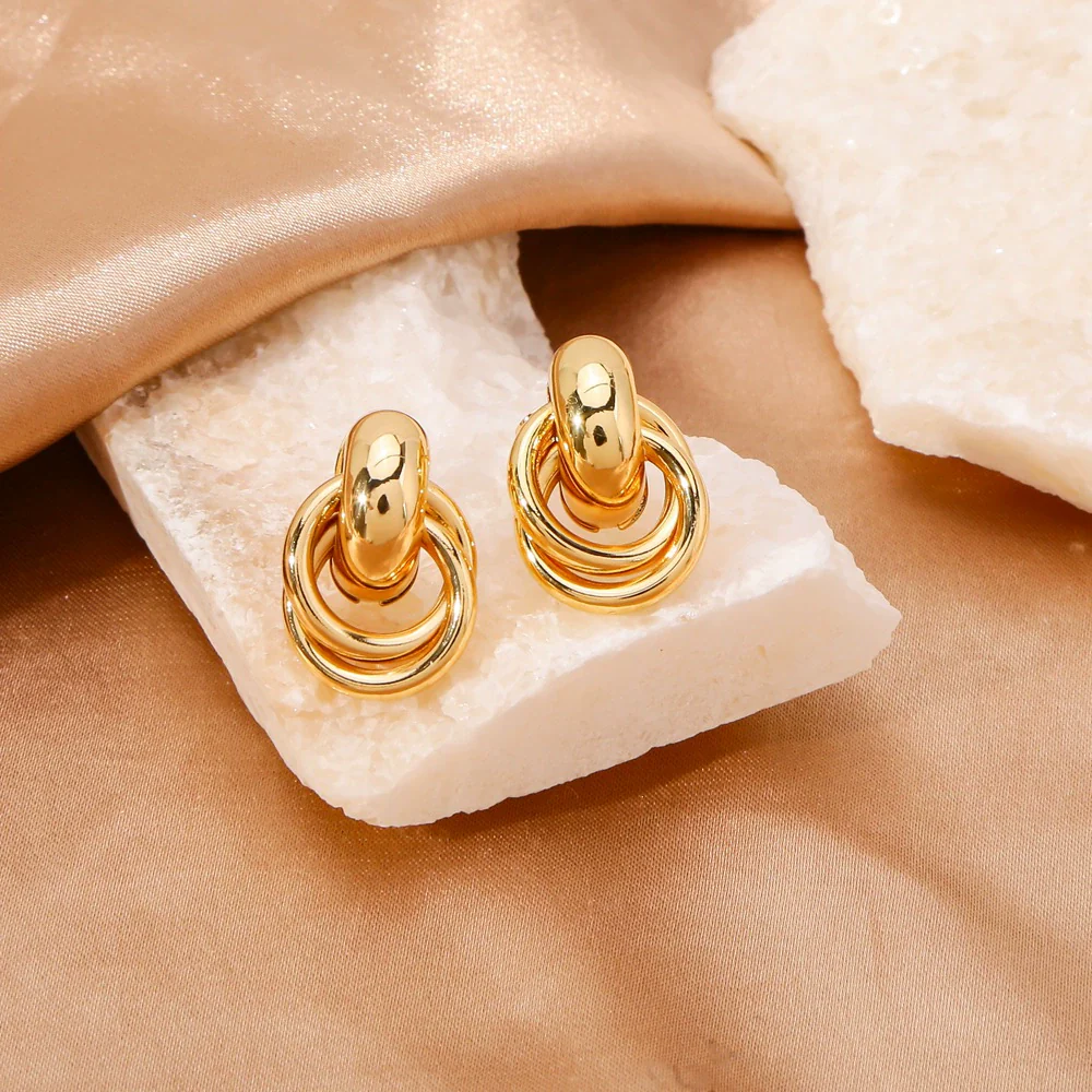 Wholesale Geometric Copper Earrings And Ring With Electroplating For Women - Image 4