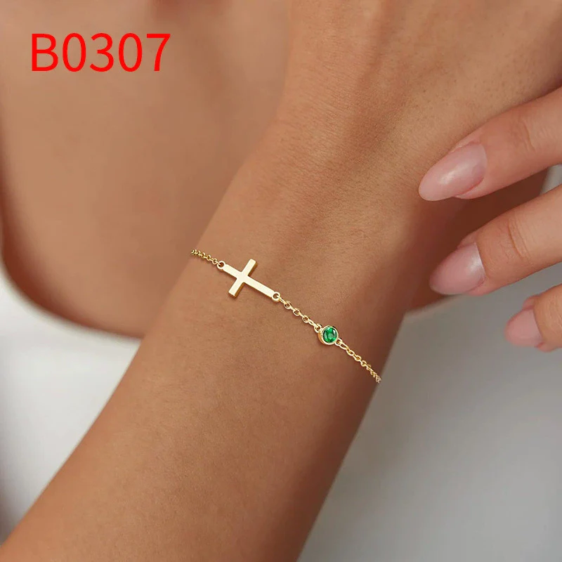 Wholesale Geometric Copper Electroplated Women's Cross Bracelet With Inlaid Birthstone Light Luxury Highend Jewelry - Image 10