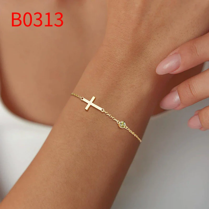 Wholesale Geometric Copper Electroplated Women's Cross Bracelet With Inlaid Birthstone Light Luxury Highend Jewelry - Image 16