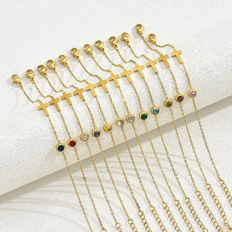 Wholesale Geometric Copper Electroplated Women's Cross Bracelet With Inlaid Birthstone Light Luxury Highend Jewelry - Image 3