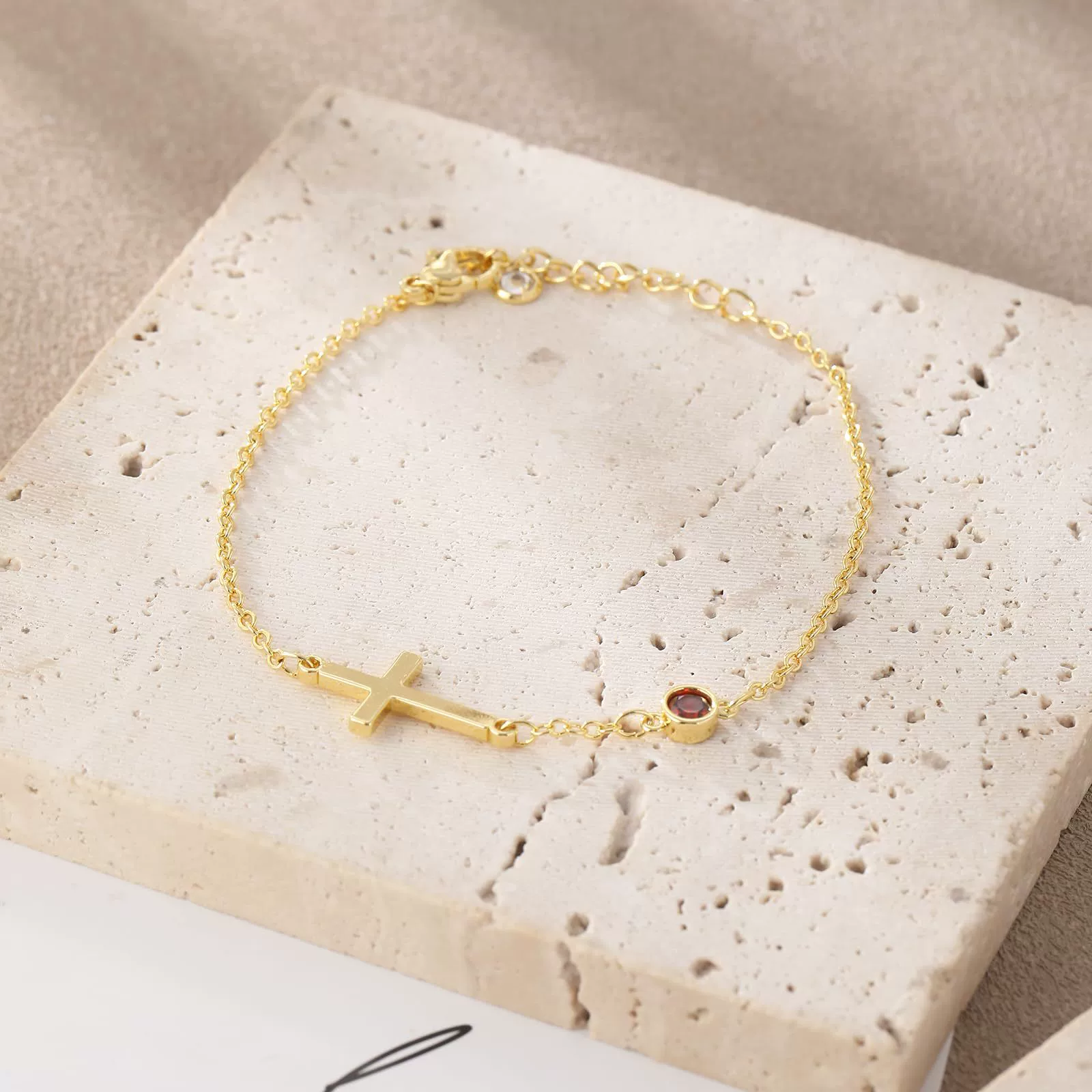 Wholesale Geometric Copper Electroplated Women's Cross Bracelet With Inlaid Birthstone Light Luxury Highend Jewelry - Image 4