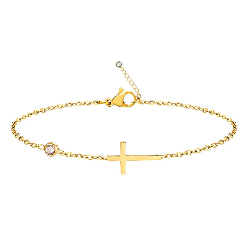 Wholesale Geometric Copper Electroplated Women's Cross Bracelet With Inlaid Birthstone Light Luxury Highend Jewelry - Image 5
