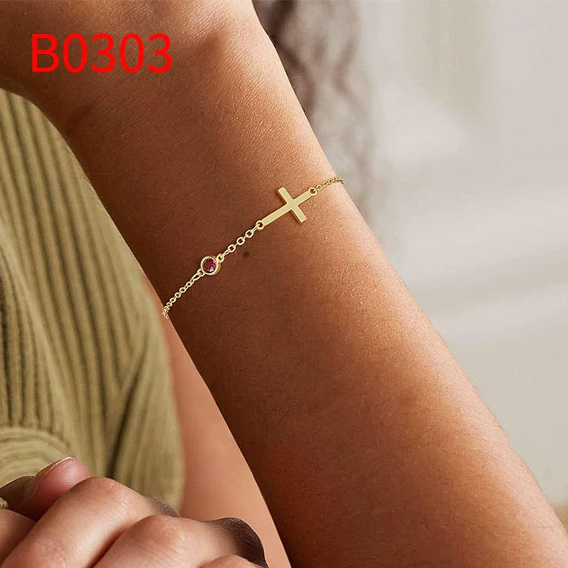 Wholesale Geometric Copper Electroplated Women's Cross Bracelet With Inlaid Birthstone Light Luxury Highend Jewelry - Image 6
