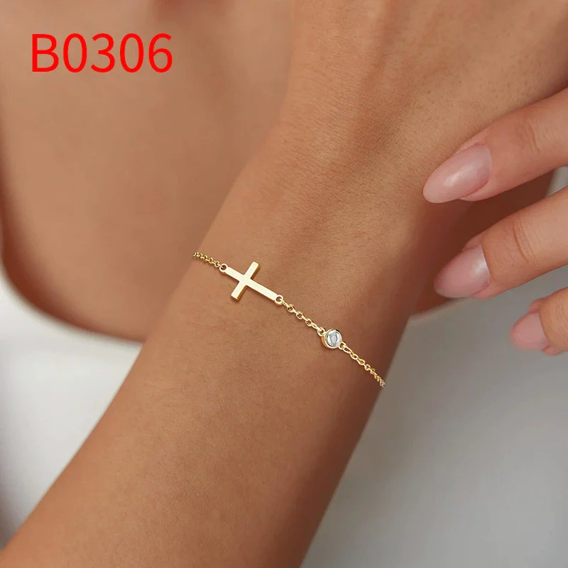 Wholesale Geometric Copper Electroplated Women's Cross Bracelet With Inlaid Birthstone Light Luxury Highend Jewelry - Image 9