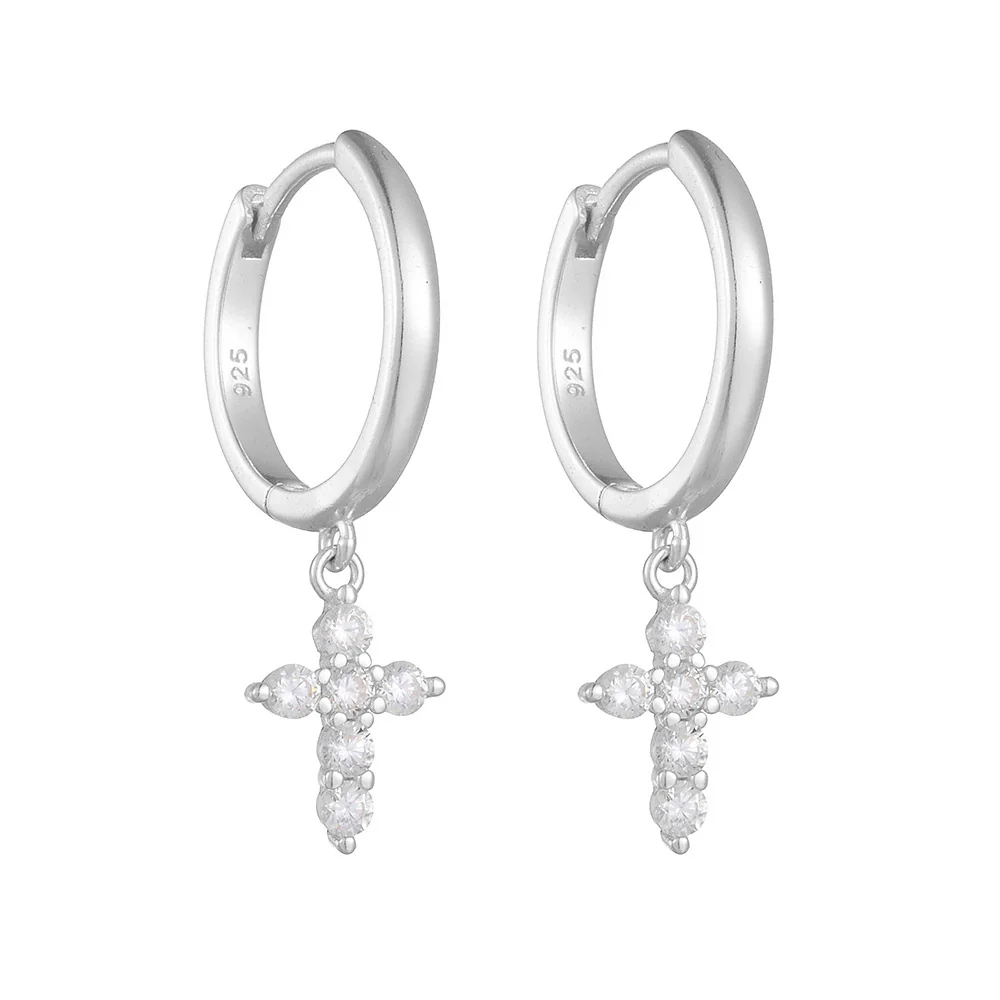 Wholesale Geometric Cross Diamond Inlaid S925 Sterling Silver Earrings For Women - Image 6