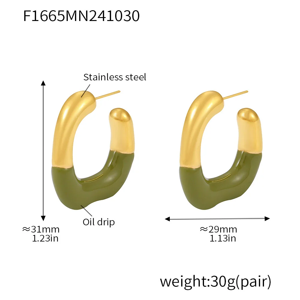 Wholesale Geometric Cshaped Stainless Steel Halfdrop Oil Earrings Electroplated For Women - Image 8