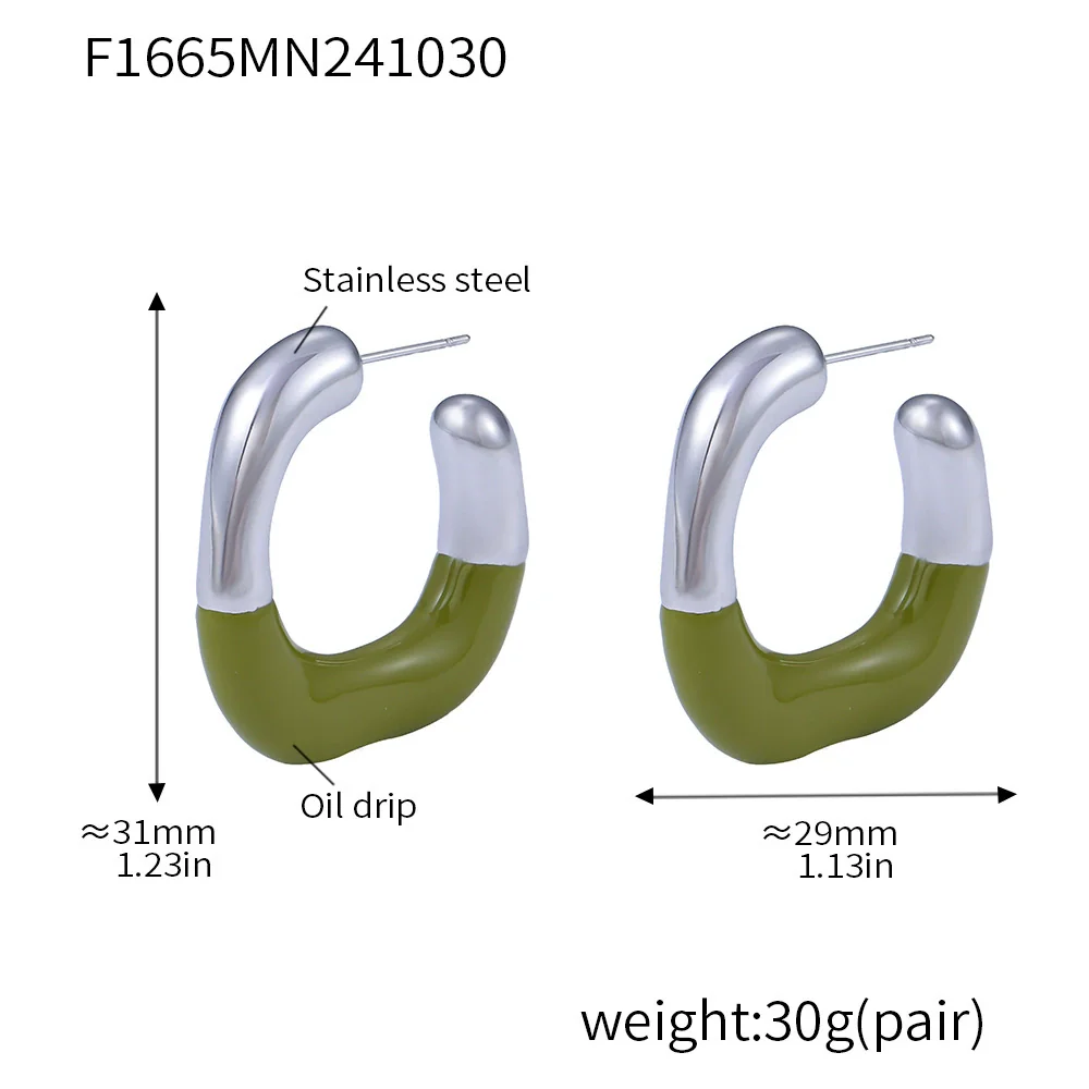 Wholesale Geometric Cshaped Stainless Steel Halfdrop Oil Earrings Electroplated For Women - Image 9