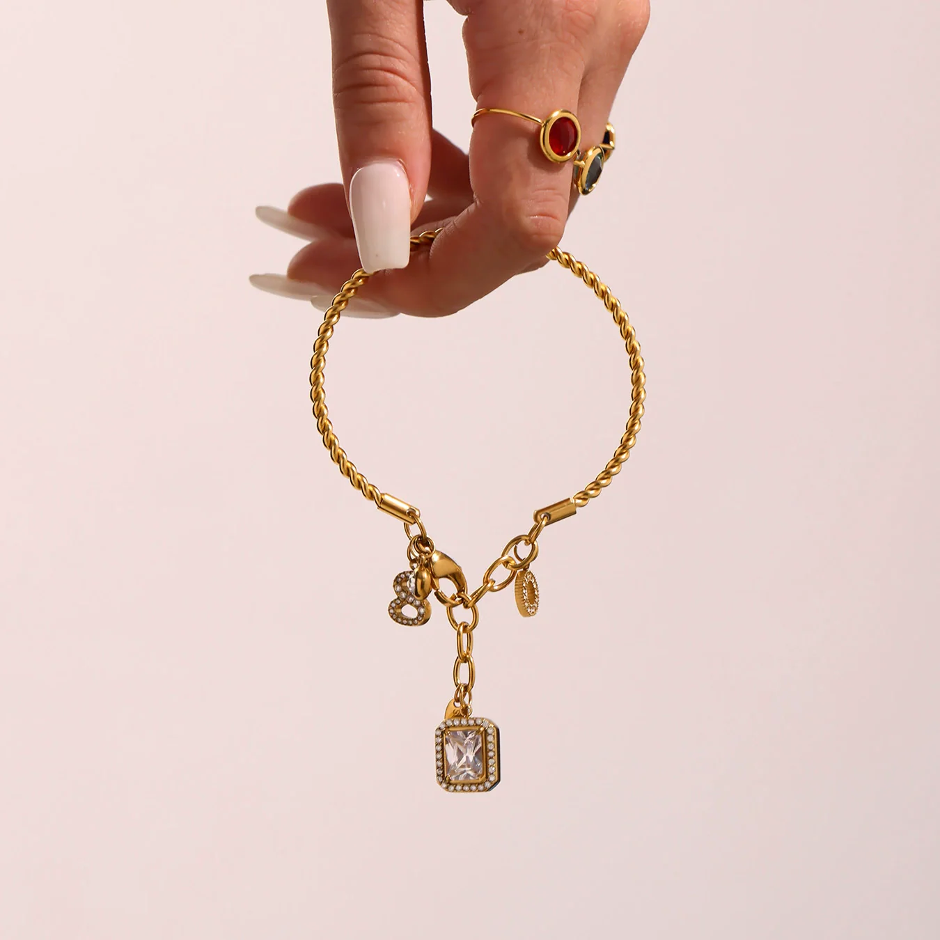 Wholesale Geometric Diamond Ferris Wheel Pendant Bracelet For Women Stainless Steel Zircon Gold Plated Hand Jewelry - Image 2