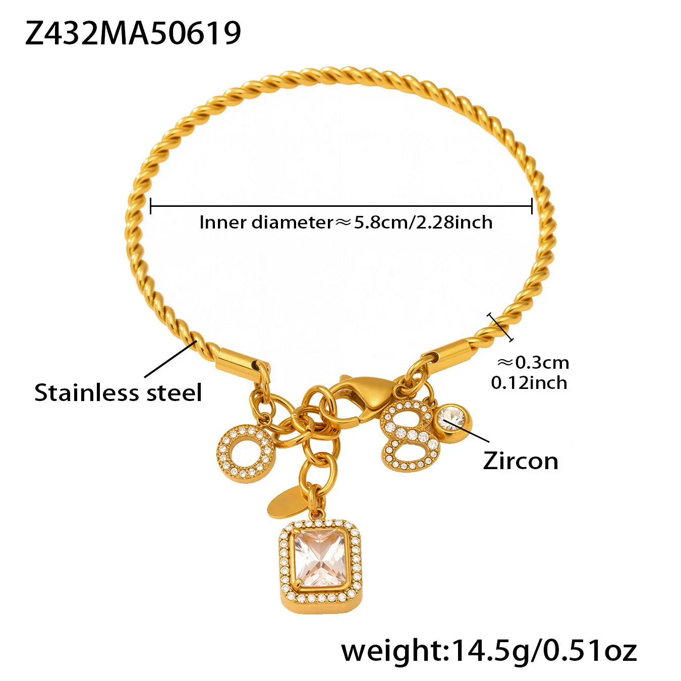 Wholesale Geometric Diamond Ferris Wheel Pendant Bracelet For Women Stainless Steel Zircon Gold Plated Hand Jewelry - Image 5