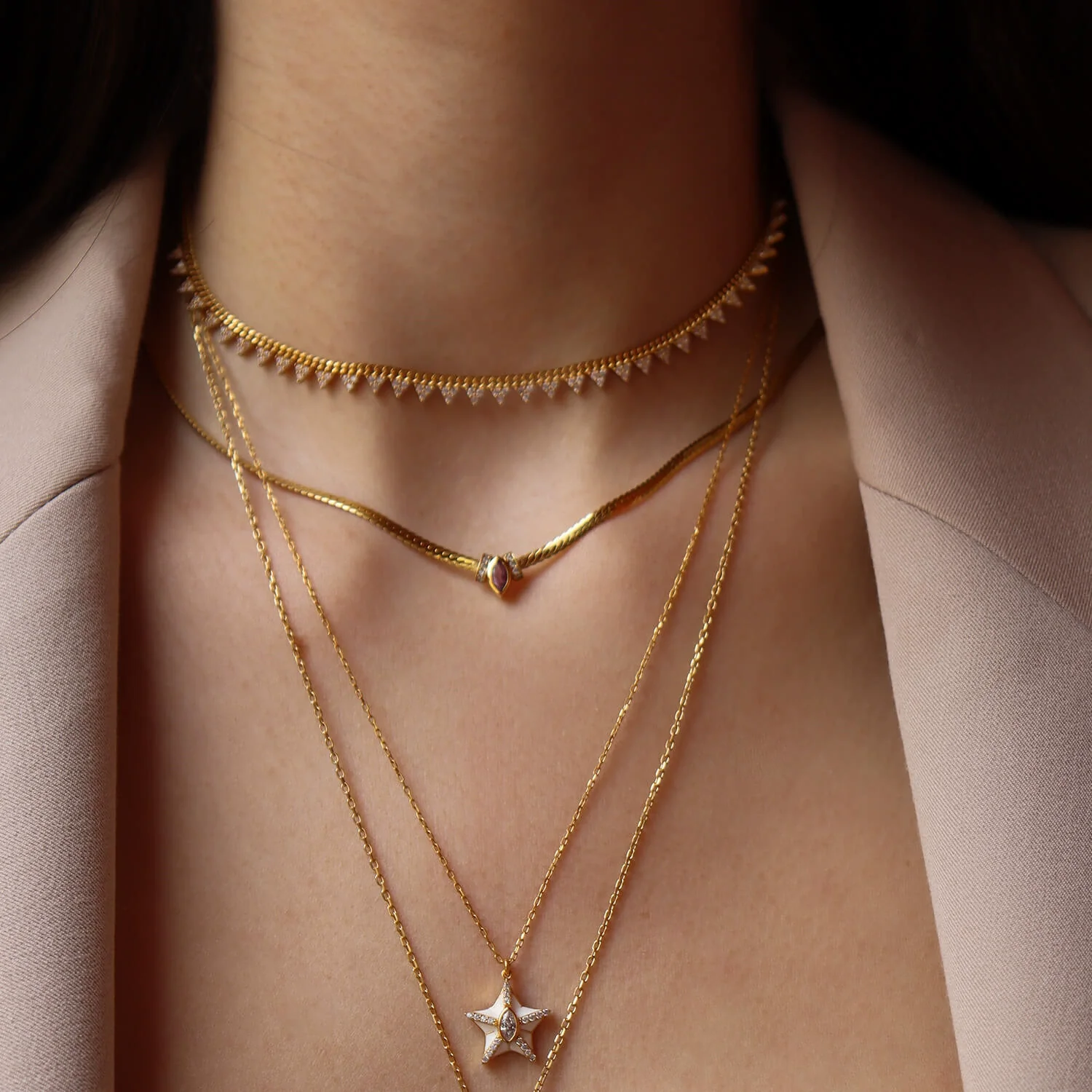 Wholesale Geometric Diamond Stainless Steel Marquise Zircon Mixed Gem Inlay Necklace Multilayer Stacking Clavicle Chain Accessory - Image 3