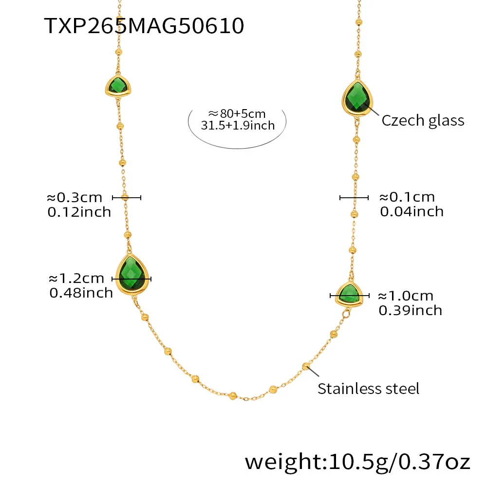 Wholesale Geometric Dropshaped Triangle Design Long Necklace For Women With Faceted Glass Stone And Zircon In Titanium Steel And Stainless Steel Electroplated - Image 6
