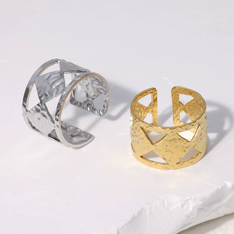 Wholesale Geometric Electroplated Stainless Steel Adjustable Open Ring For Women