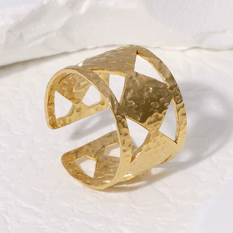 Wholesale Geometric Electroplated Stainless Steel Adjustable Open Ring For Women - Image 2