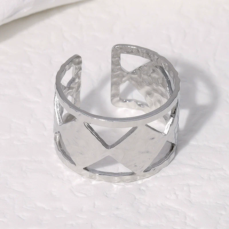 Wholesale Geometric Electroplated Stainless Steel Adjustable Open Ring For Women - Image 3
