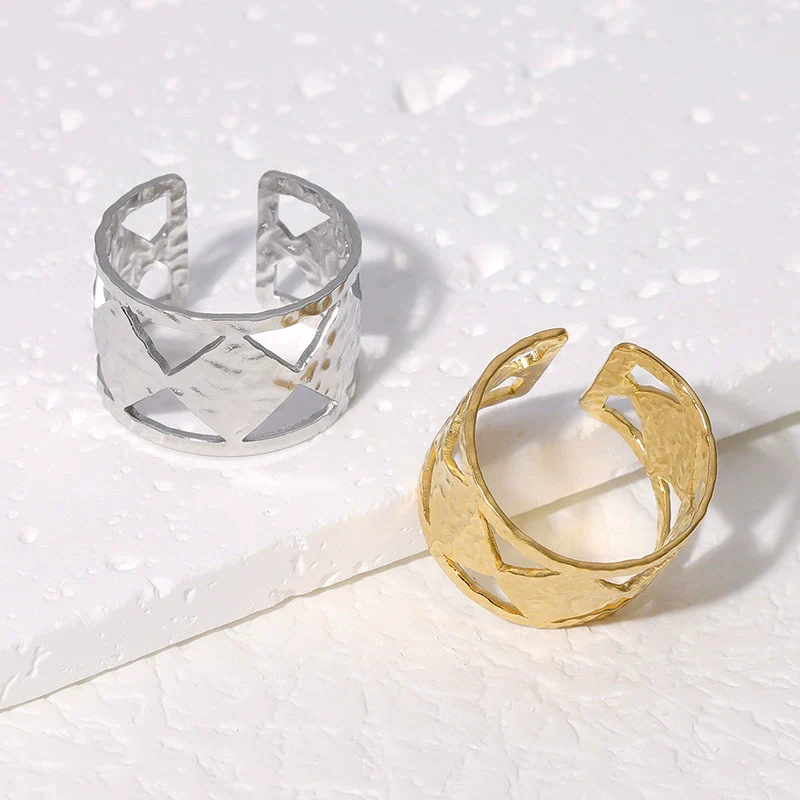 Wholesale Geometric Electroplated Stainless Steel Adjustable Open Ring For Women - Image 4
