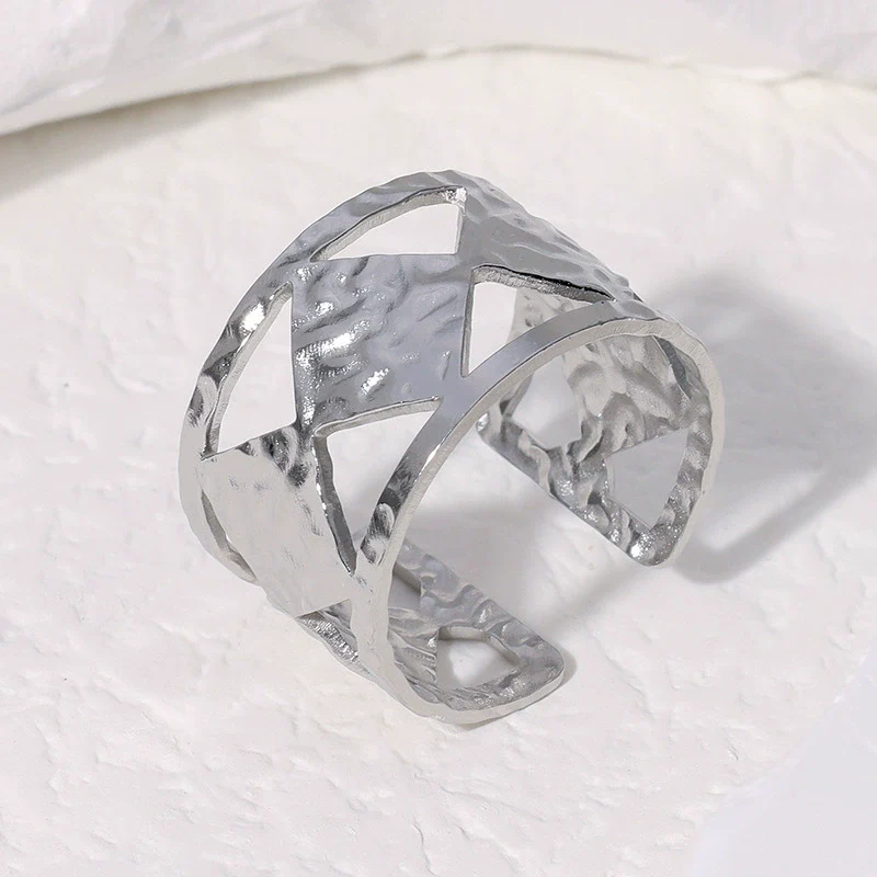 Wholesale Geometric Electroplated Stainless Steel Adjustable Open Ring For Women - Image 6