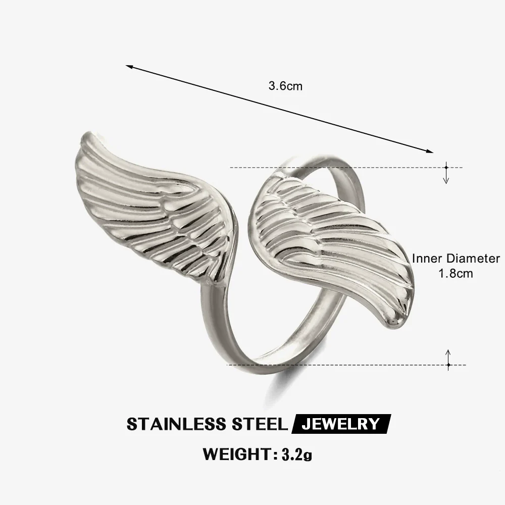 Wholesale Geometric Electroplated Stainless Steel Open Adjustable Wing Ring For Women - Image 7