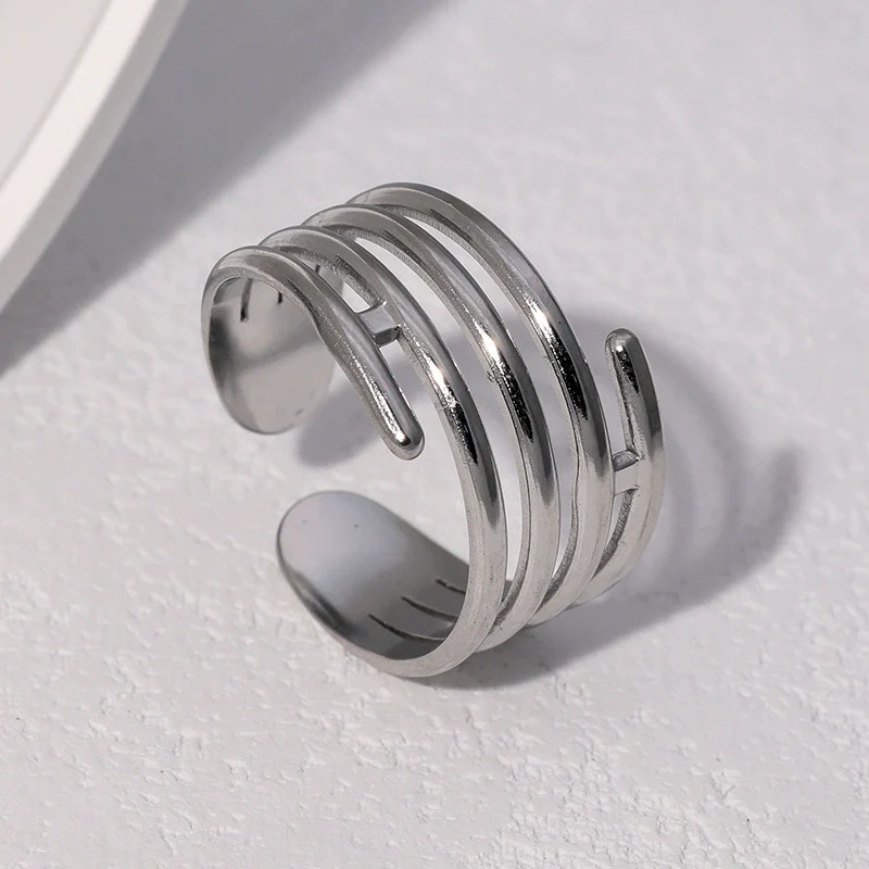 Wholesale Geometric Electroplated Stainless Steel Open Adjustable Women's Rings Fashionable Simple And Versatile - Image 3