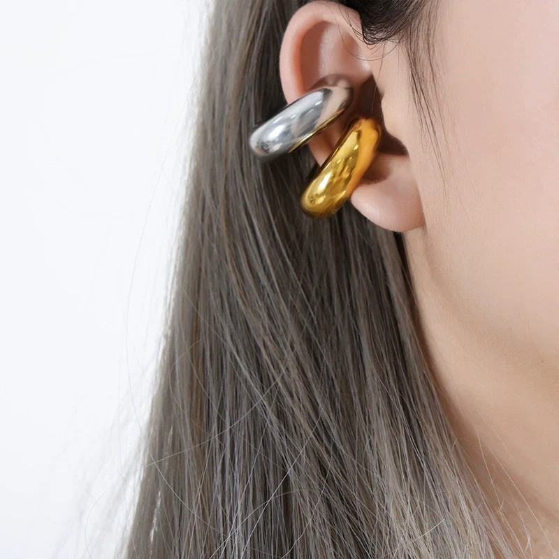 Wholesale Geometric Electroplated Titanium Steel Ear Clips For Girls Fashion Jewelry - Image 3